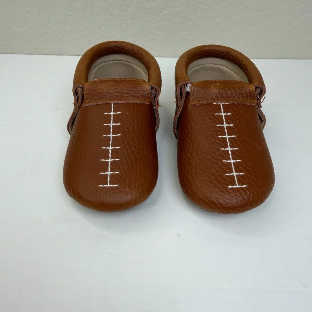 Monkey Feet Brown Baby Leather Slip-on Moccasin Shoes Size 12-18 Months